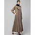 Front open Contrast embroidery abaya- Khaki